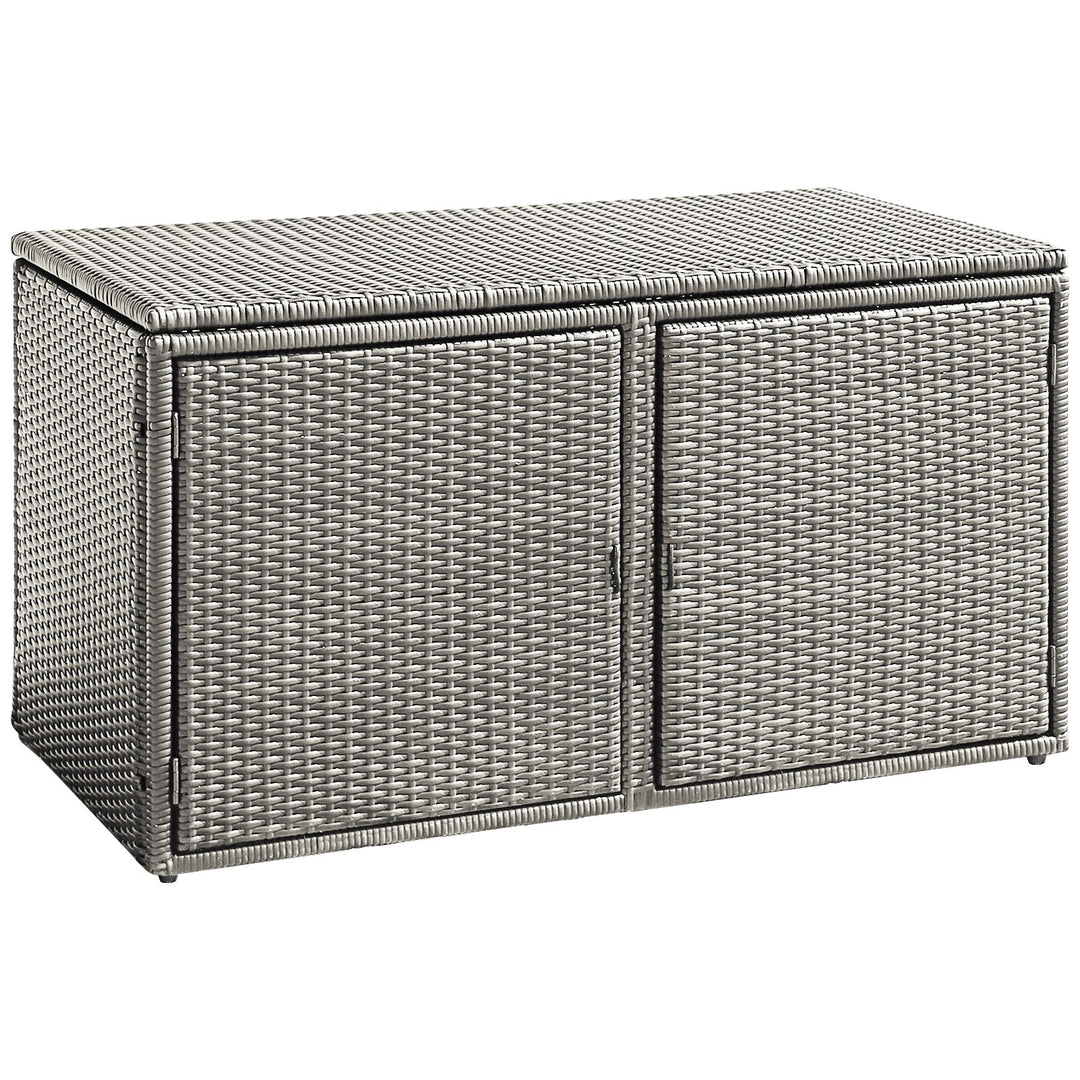Rattan Deck Box Outdoor&amp;Indoor 88 Gallon Wicker Storage Bench W/Separate Storage Shelf