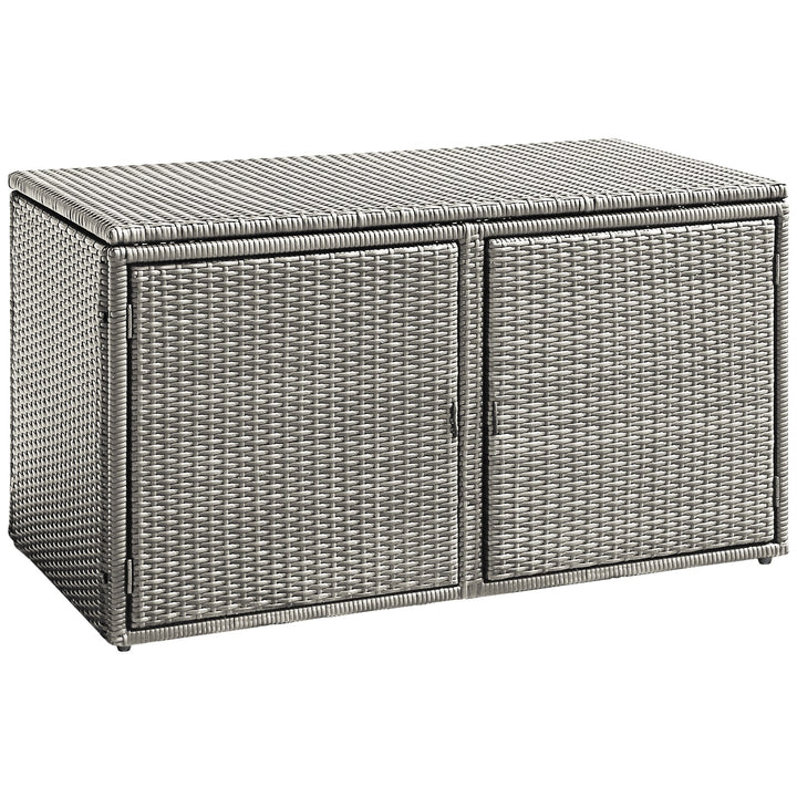Rattan Deck Box Outdoor&amp;Indoor 88 Gallon Wicker Storage Bench W/Separate Storage Shelf