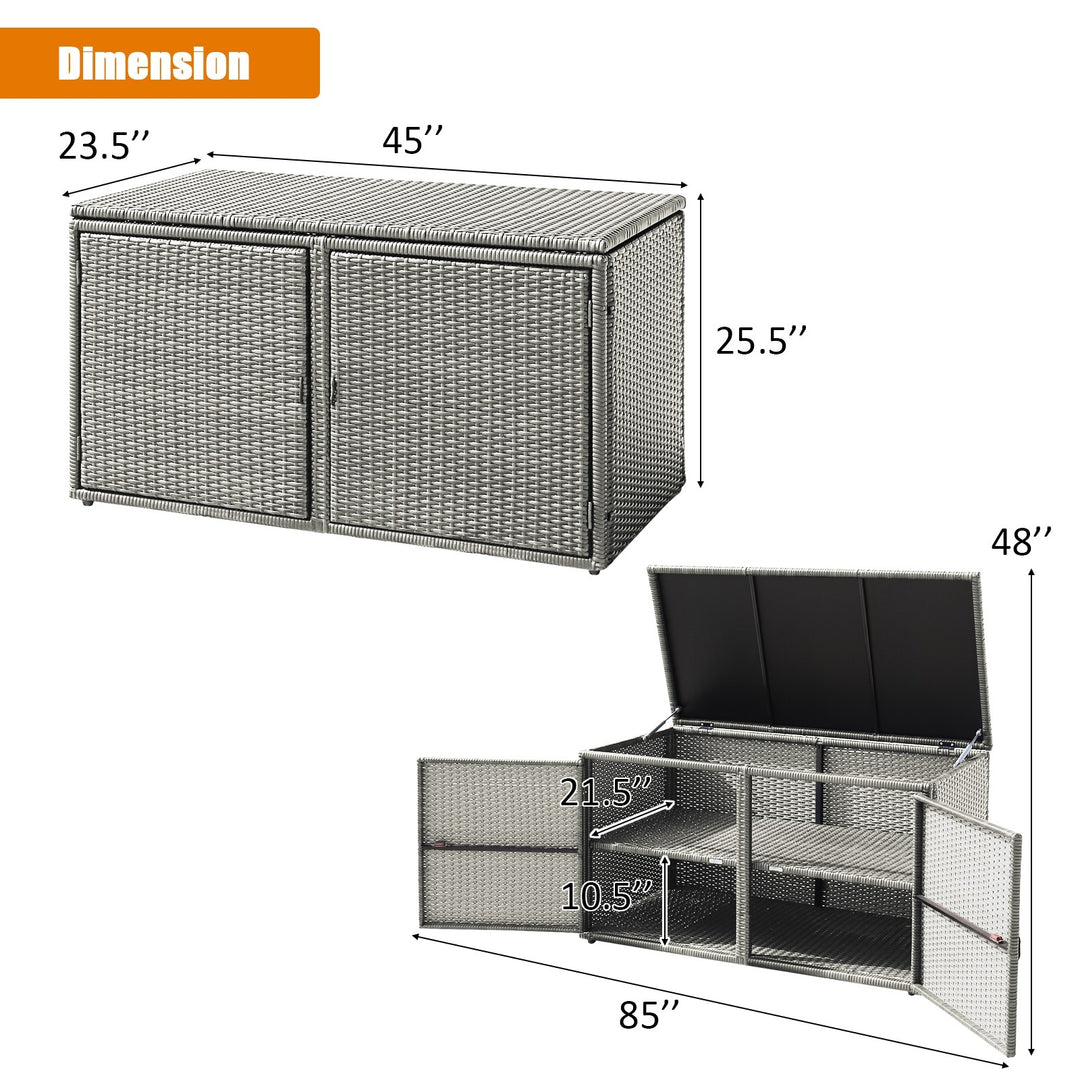 Rattan Deck Box Outdoor&amp;Indoor 88 Gallon Wicker Storage Bench W/Separate Storage Shelf