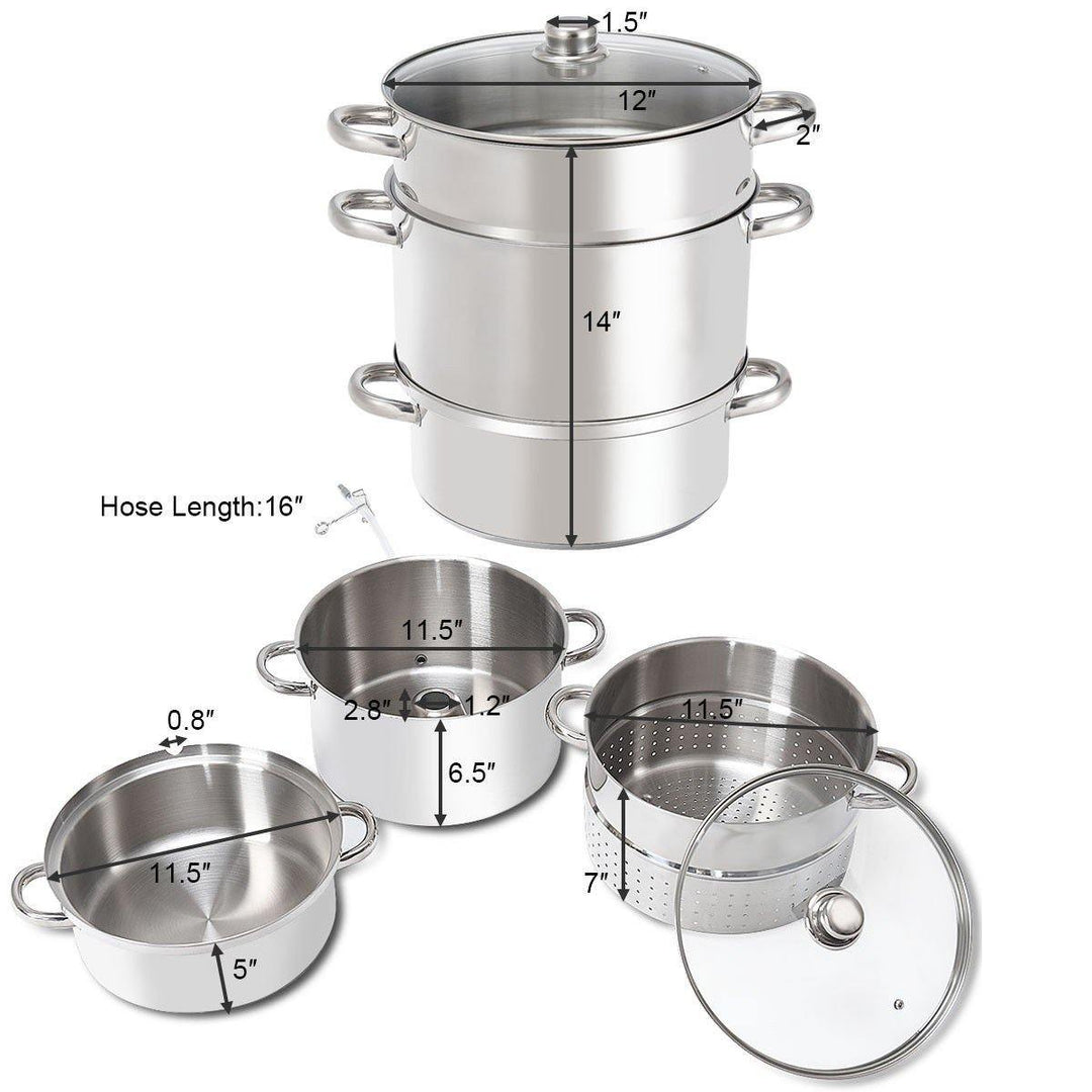 11 Quart Juice Steamer Fruit Vegetables Juicer Steamers w/ Tempered Glass Lid - Giantexus