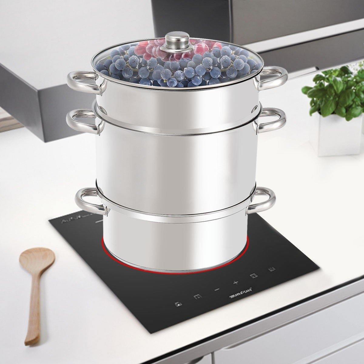 11 Quart Juice Steamer Fruit Vegetables Juicer Steamers w/ Tempered Glass Lid - Giantexus
