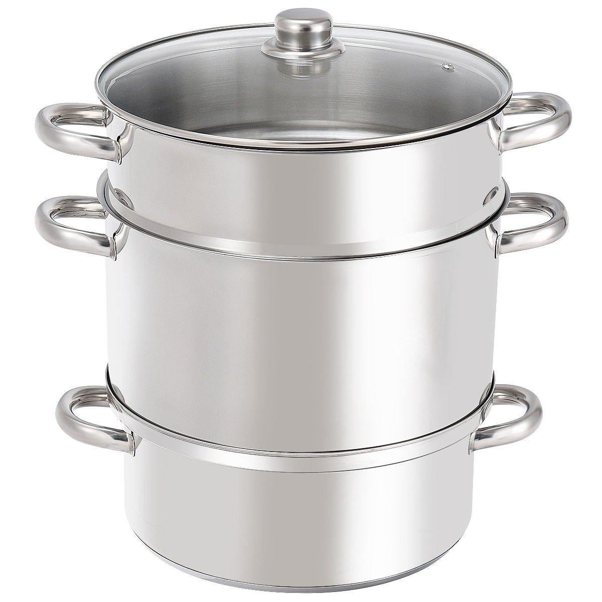 11 Quart Juice Steamer Fruit Vegetables Juicer Steamers w/ Tempered Glass Lid - Giantexus