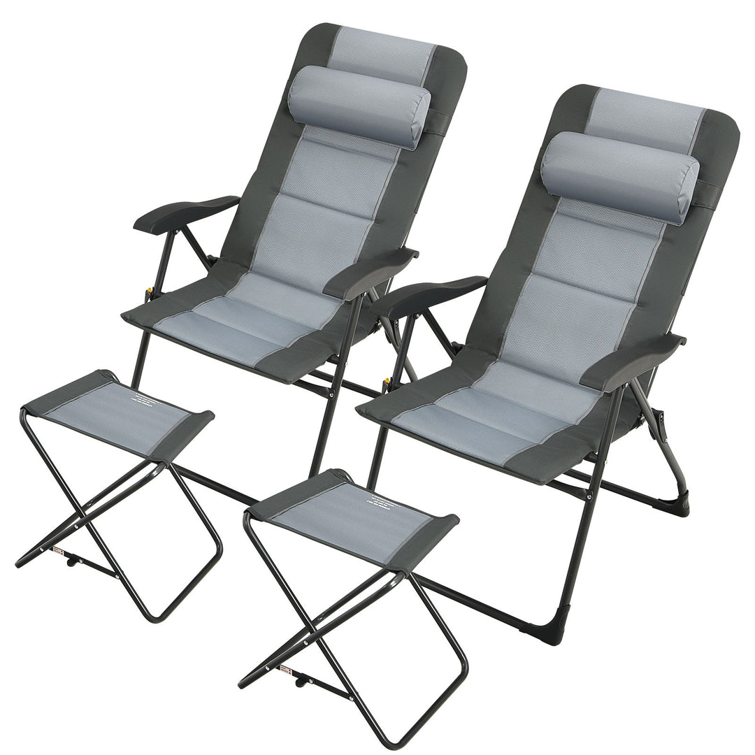 Giantex Set of 2 Patio Dining Chairs with Ottoman, Folding Recliner Chairs (Grey)