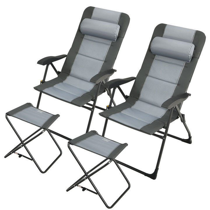 Giantex Set of 2 Patio Dining Chairs with Ottoman, Folding Recliner Chairs (Grey)