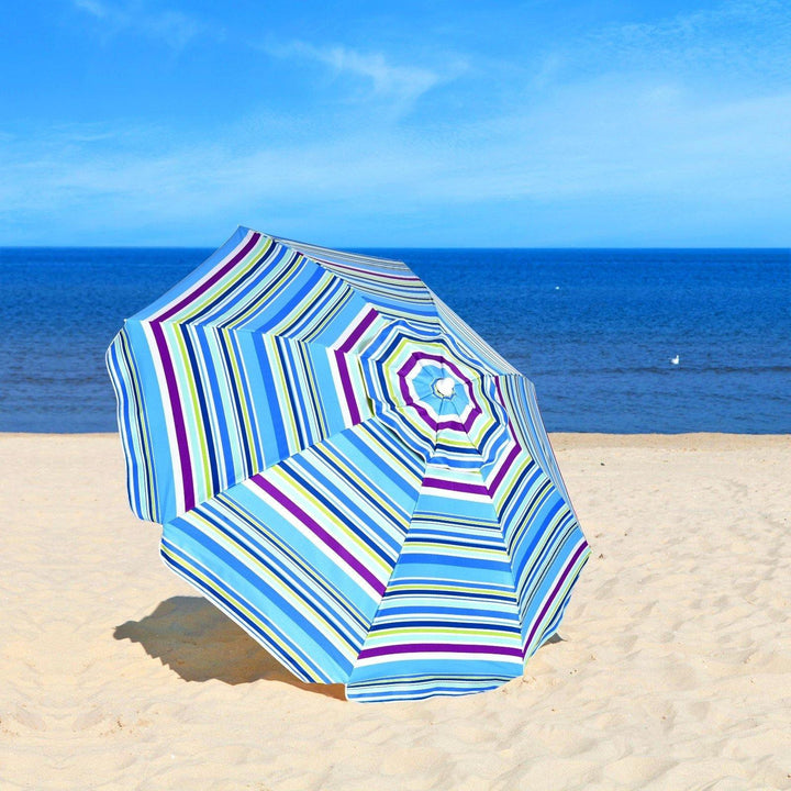 Giantex 7.2 Ft Beach Umbrella, Patio Sunshade Umbrella with Sand Anchor &amp; Cupholder - Giantexus