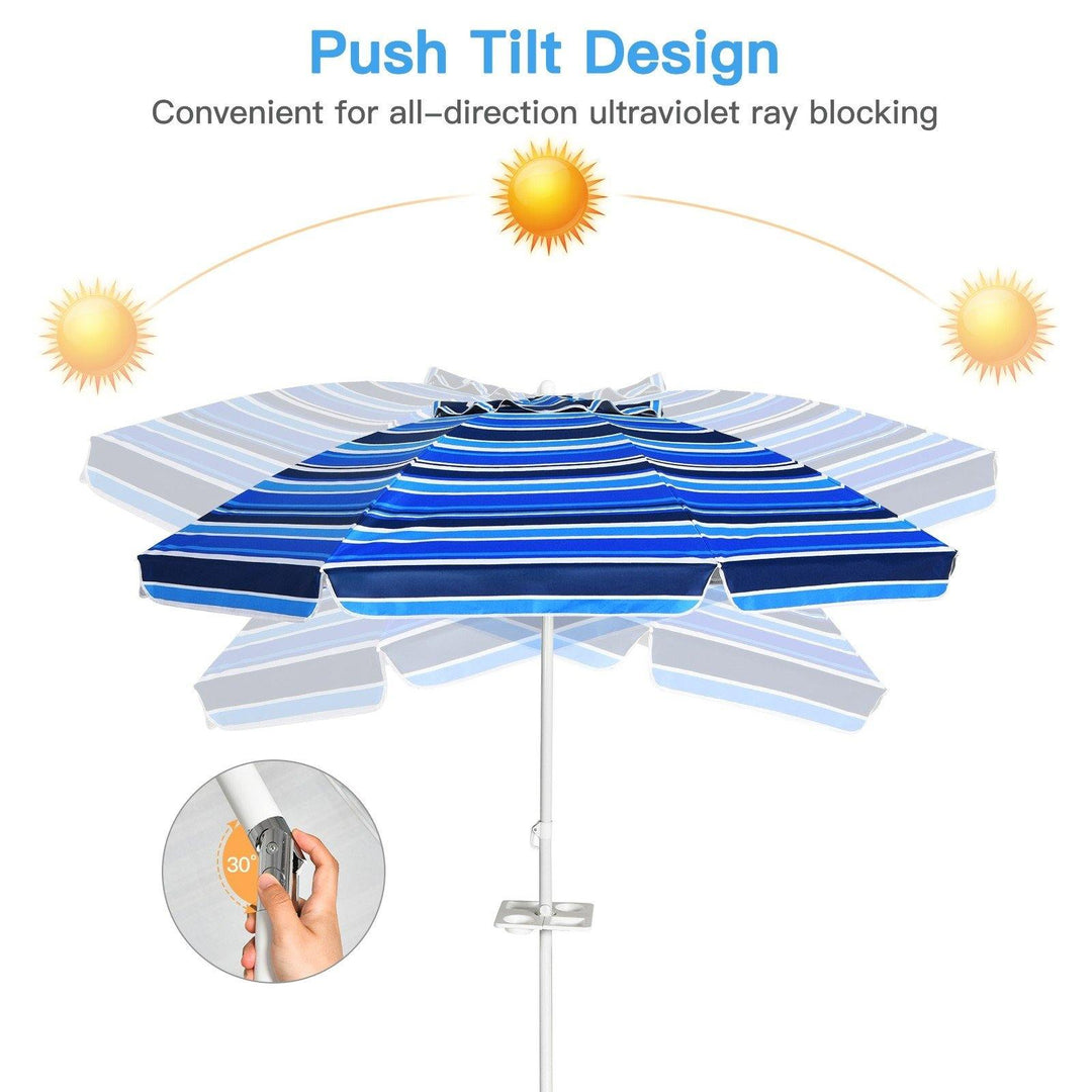 Giantex 7.2 Ft Beach Umbrella, Patio Sunshade Umbrella with Sand Anchor &amp; Cupholder - Giantexus