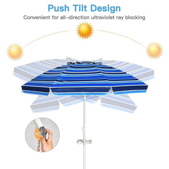 Giantex 7.2 Ft Beach Umbrella, Patio Sunshade Umbrella with Sand Anchor &amp; Cupholder - Giantexus
