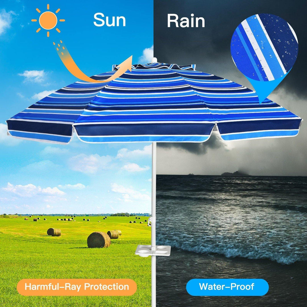 Giantex 7.2 Ft Beach Umbrella, Patio Sunshade Umbrella with Sand Anchor &amp; Cupholder - Giantexus