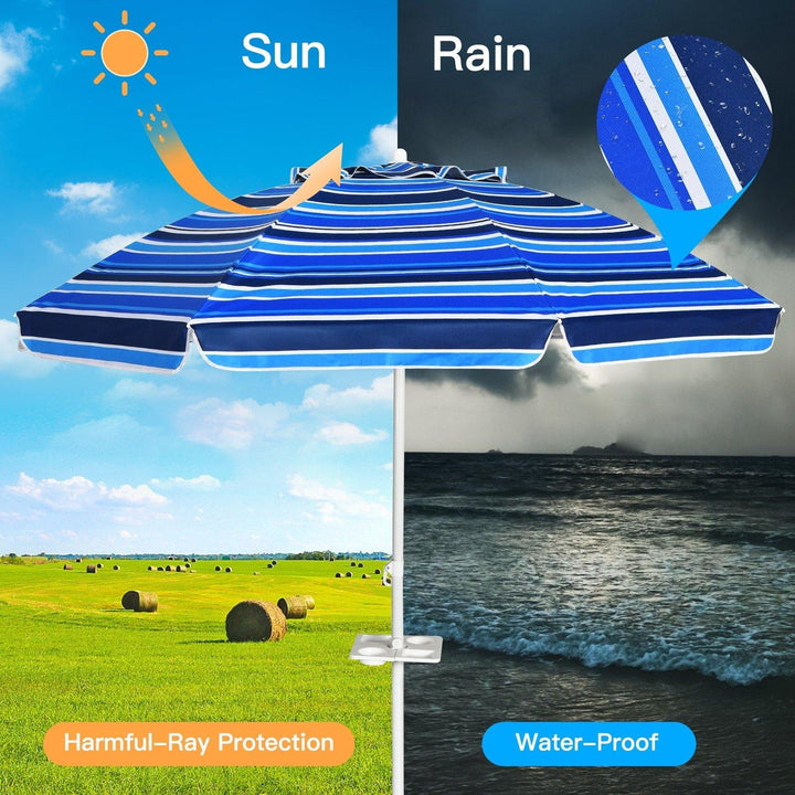 Giantex 7.2 Ft Beach Umbrella, Patio Sunshade Umbrella with Sand Anchor &amp; Cupholder - Giantexus