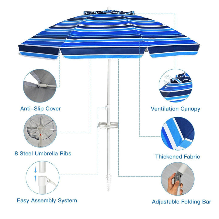Giantex 7.2 Ft Beach Umbrella, Patio Sunshade Umbrella with Sand Anchor &amp; Cupholder - Giantexus