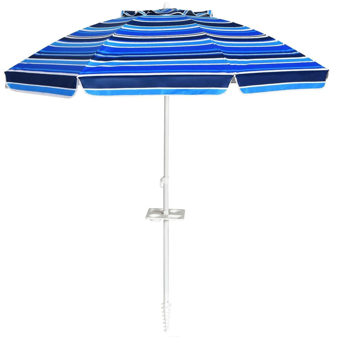 Giantex 7.2 Ft Beach Umbrella, Patio Sunshade Umbrella with Sand Anchor &amp; Cupholder - Giantexus