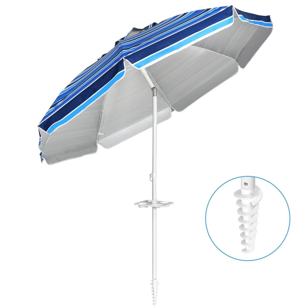 Giantex 7.2 Ft Beach Umbrella, Patio Sunshade Umbrella with Sand Anchor &amp; Cupholder - Giantexus