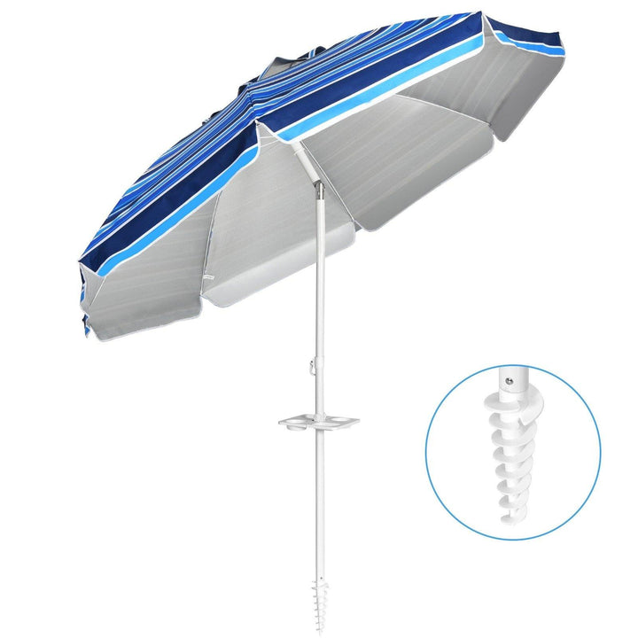 Giantex 7.2 Ft Beach Umbrella, Patio Sunshade Umbrella with Sand Anchor &amp; Cupholder - Giantexus