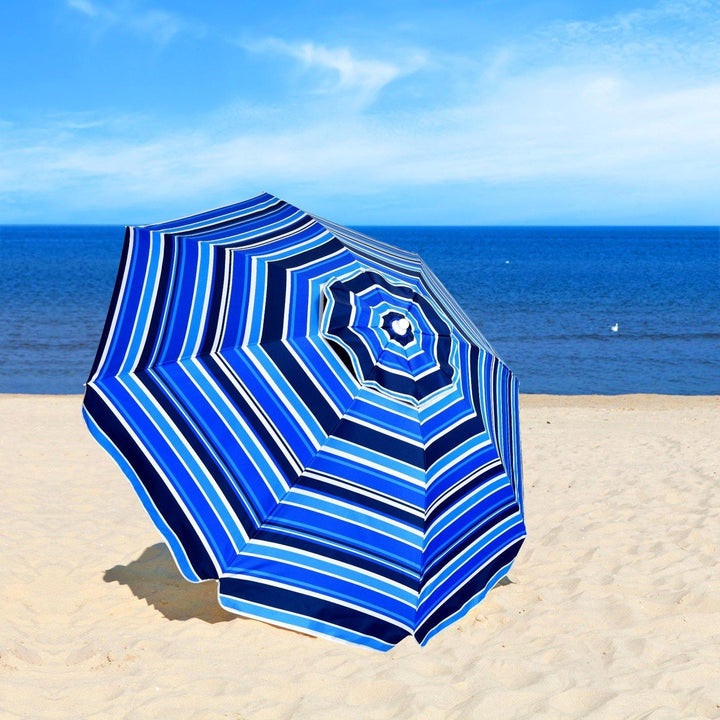 Giantex 7.2 Ft Beach Umbrella, Patio Sunshade Umbrella with Sand Anchor &amp; Cupholder - Giantexus