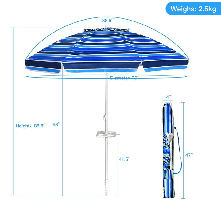 Giantex 7.2 Ft Beach Umbrella, Patio Sunshade Umbrella with Sand Anchor &amp; Cupholder - Giantexus