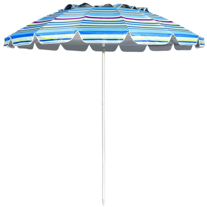 8 Ft Beach Umbrella, Patio Sunshade Umbrella with Sand Anchor &amp; Tilt Mechanism, 16 Fiberglass Ribs - Giantexus