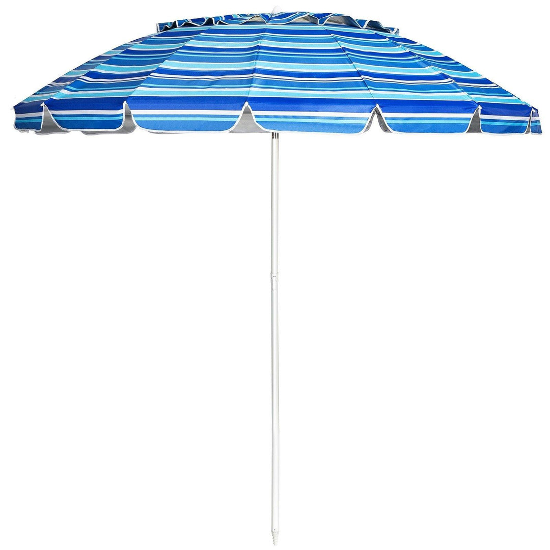 8 Ft Beach Umbrella, Patio Sunshade Umbrella with Sand Anchor &amp; Tilt Mechanism, 16 Fiberglass Ribs - Giantexus