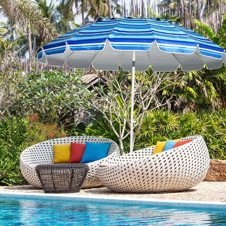 8 Ft Beach Umbrella, Patio Sunshade Umbrella with Sand Anchor &amp; Tilt Mechanism, 16 Fiberglass Ribs - Giantexus
