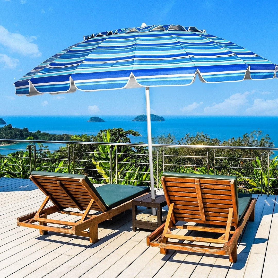 8 Ft Beach Umbrella, Patio Sunshade Umbrella with Sand Anchor &amp; Tilt Mechanism, 16 Fiberglass Ribs - Giantexus