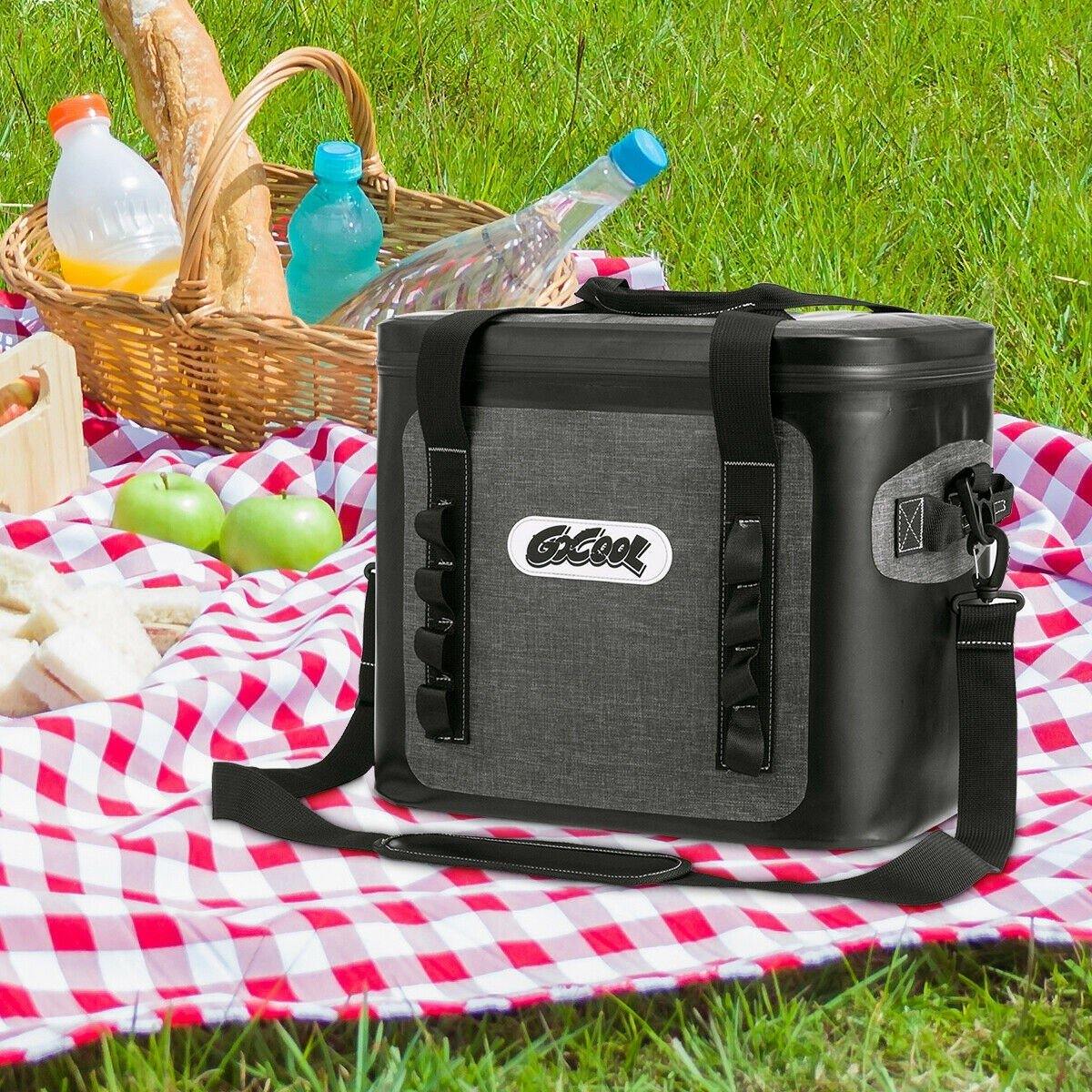36 Can Soft Pack Cooler Insulated Soft Sided Cooler Bag Leak-Proof w/Easy-Pull Zippers (36 Cans) - Giantexus