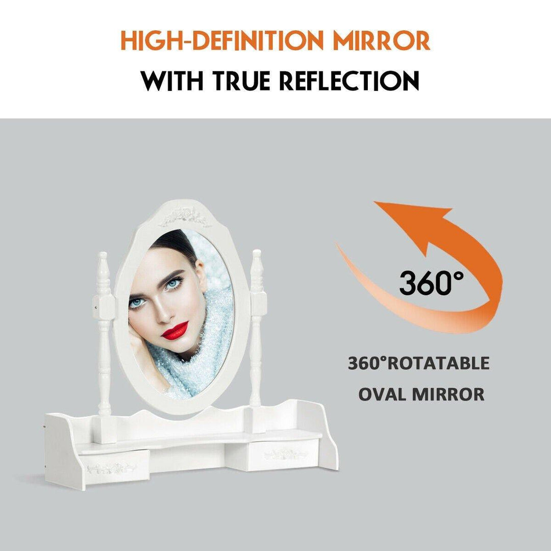 Vanity Table Set with Oval Mirror and 4 Drawers (White) - Giantexus