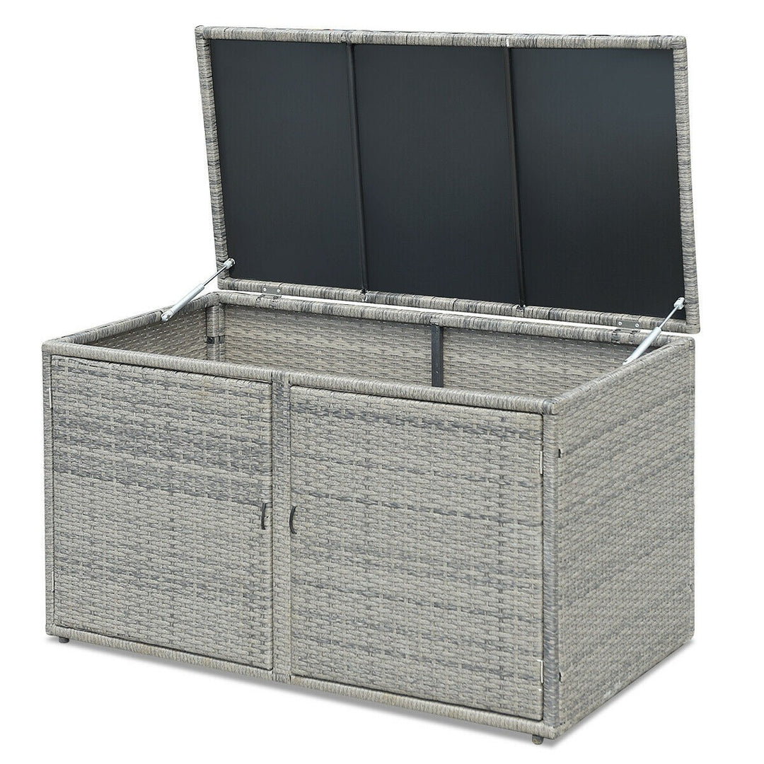 Rattan Deck Box Outdoor&amp;Indoor 88 Gallon Wicker Storage Bench W/Separate Storage Shelf